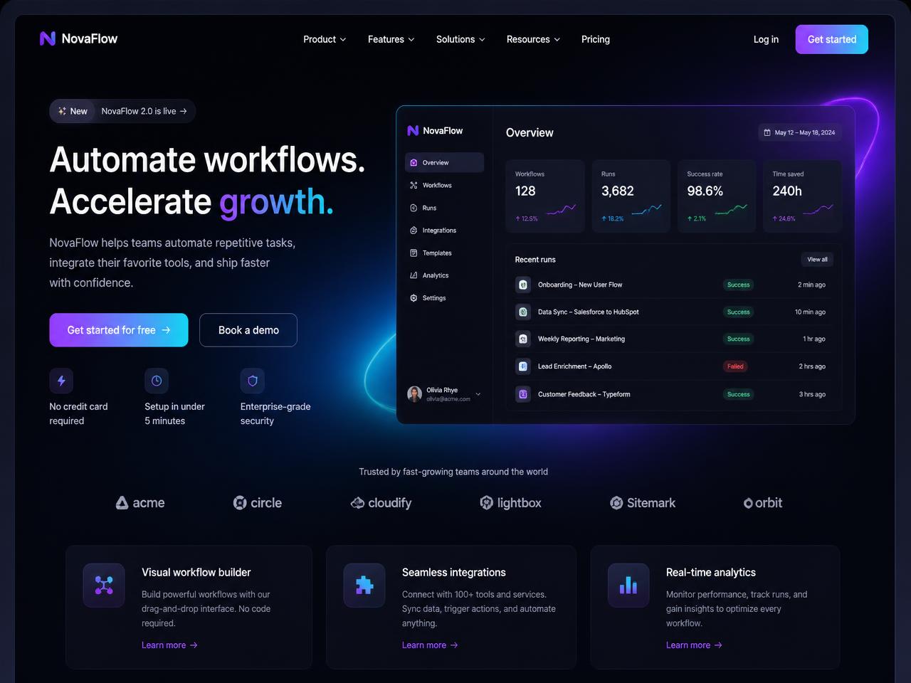 NovaFlow — SaaS Starter Site preview